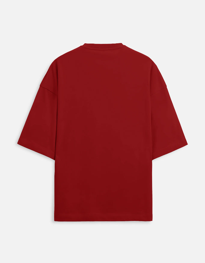 Terry oversized tee, red, crew neck, short sleeves, plain back
