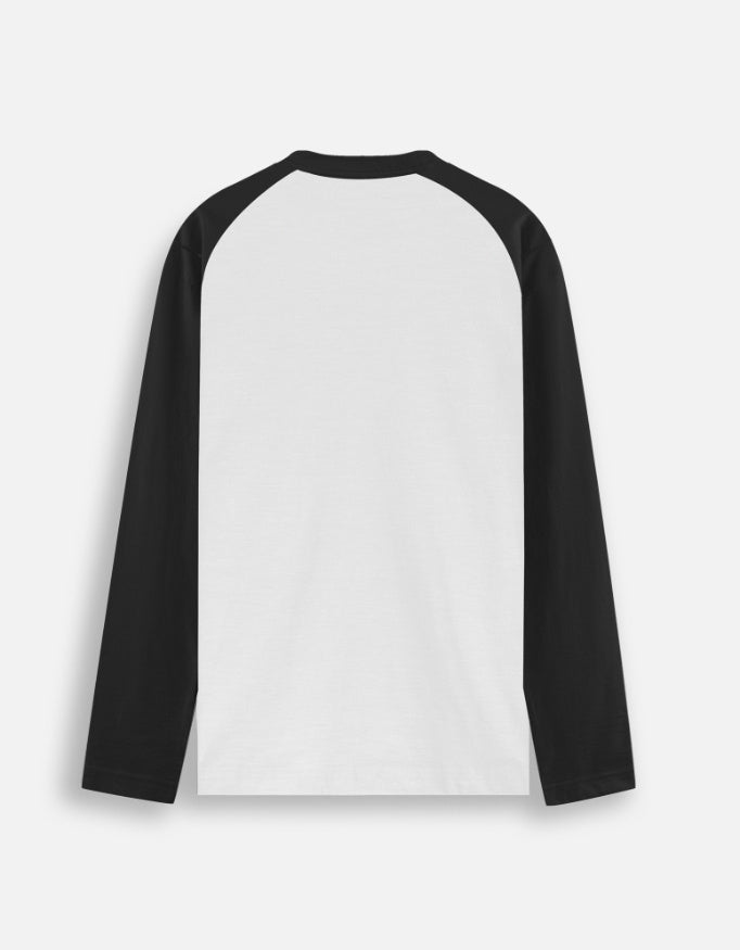 Unisex raglan T-shirt back in white with black contrast sleeves