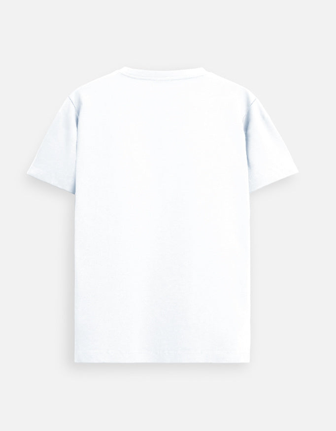 White unisex crewneck T-shirt back view, plain design with no visible print