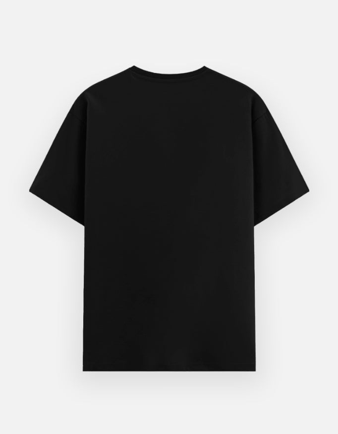 Black unisex cotton graphic tee, crew neck short sleeves