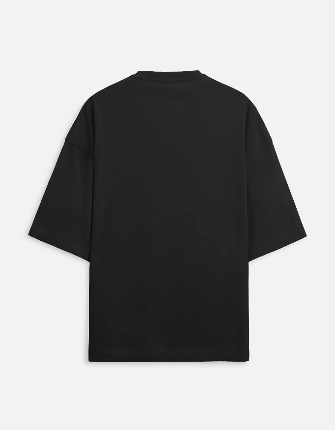 Terry oversized tee, black, crew neck, short sleeves, plain back