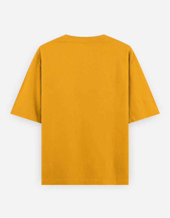 Golden yellow oversized drop-shoulder T-shirt with crew neck, back view