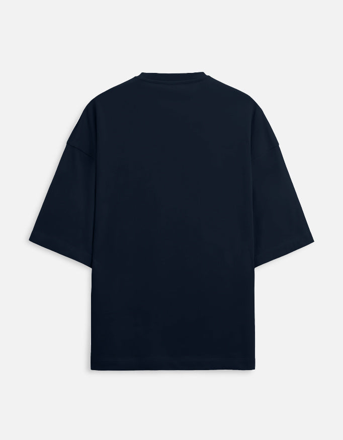 Terry oversized tee, navy blue, crew neck, short sleeves, plain back