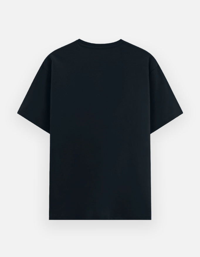 Navy blue unisex cotton graphic tee, crew neck short sleeves