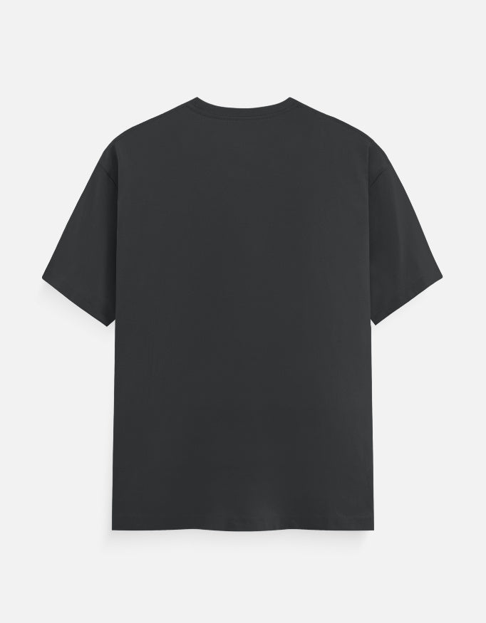 Black crew neck T-shirt with short sleeves, plain back
