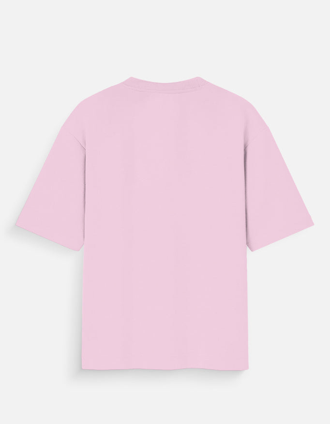Oversized crew-neck T-shirt in light baby pink, short sleeves, plain back