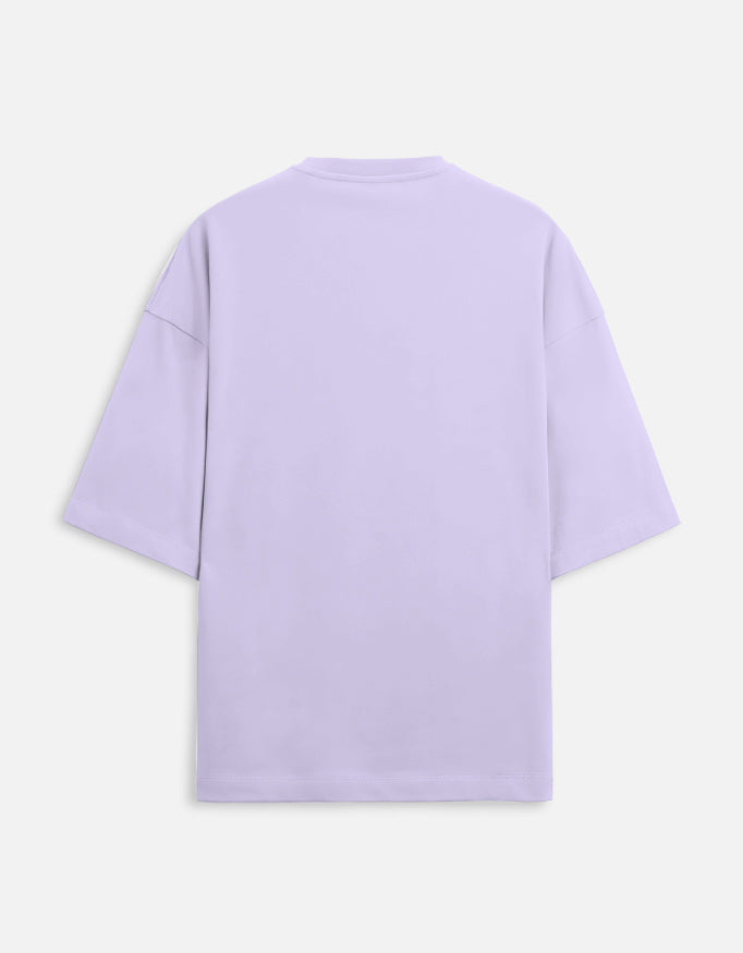 Unisex oversized terry tee in lavender, crew neck, plain back view.