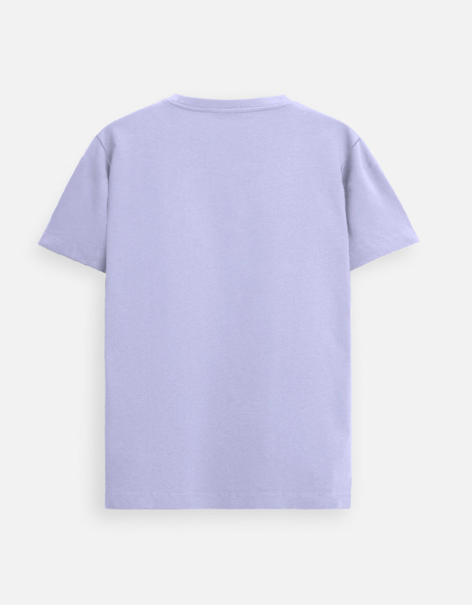 Lavender unisex crew-neck tee, short sleeves (back view).