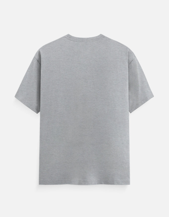 Grey melange crew neck t-shirt, short sleeves and straight hem.