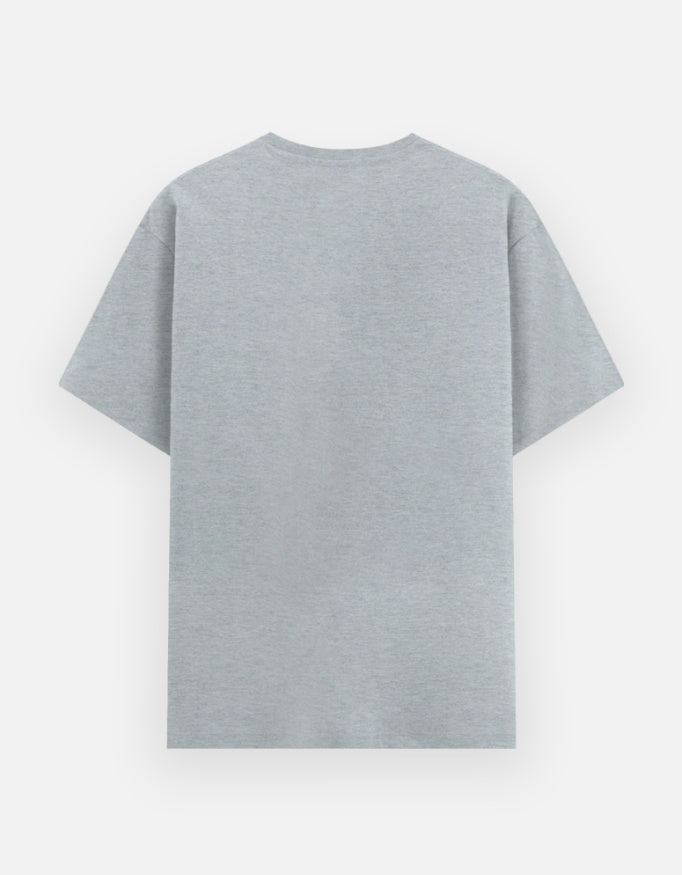 Grey melange unisex cotton graphic tee, crew neck short sleeves