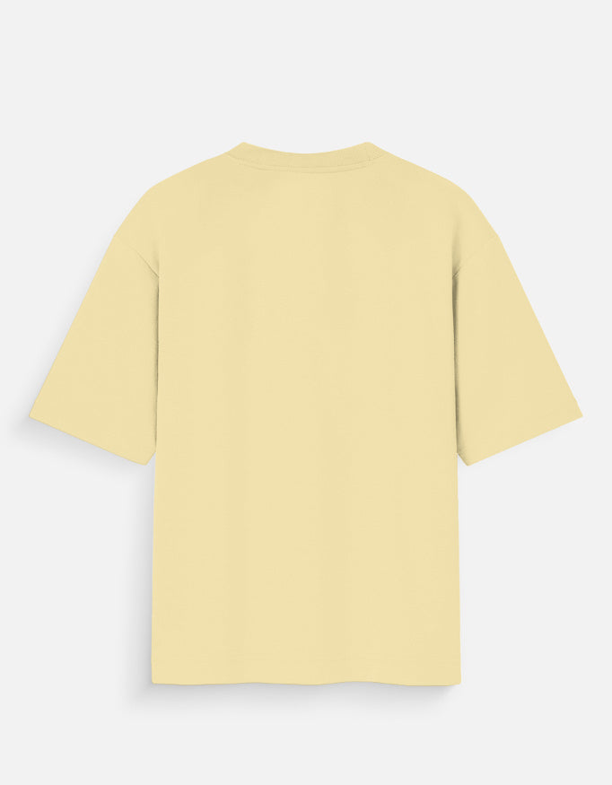 Oversized standard tee, beige, crew neck; back view.