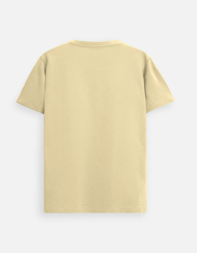 Beige graphic tee, crew neck unisex cotton T-shirt