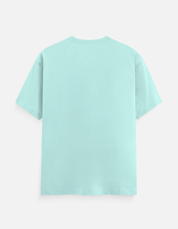 Light aqua crew neck T-shirt with short sleeves and a straight hem