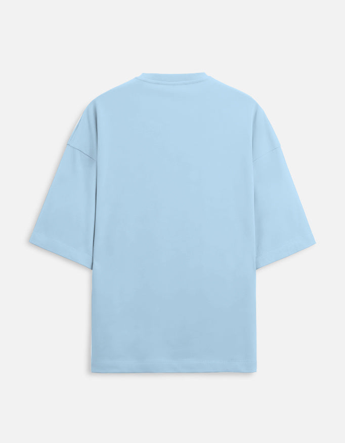 Unisex terry oversized tee, light blue short-sleeve back view