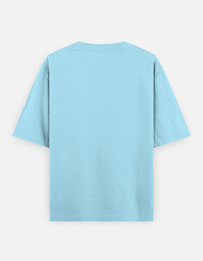 Light blue oversized classic T-shirt, crew neck, short sleeves, back view