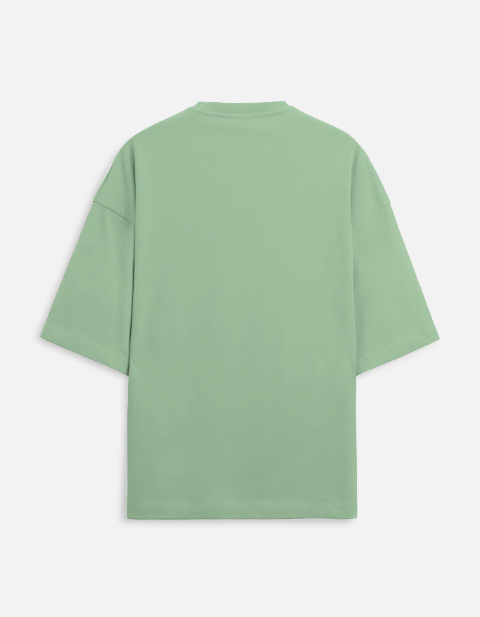 Unisex terry oversized tee, green short-sleeve back view