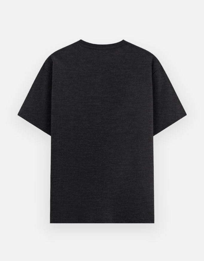 Black melange unisex cotton graphic tee, crew neck short sleeves