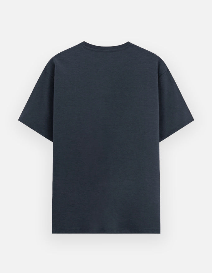 Navy melange unisex cotton graphic tee, crew neck short sleeves