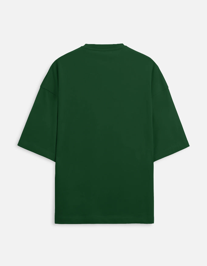 Unisex oversized terry tee in bottle green, crew neck, plain front.