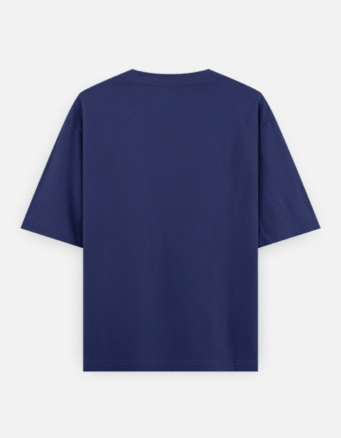 Oversized classic tee in navy blue, crew neck, short sleeves, relaxed fit.