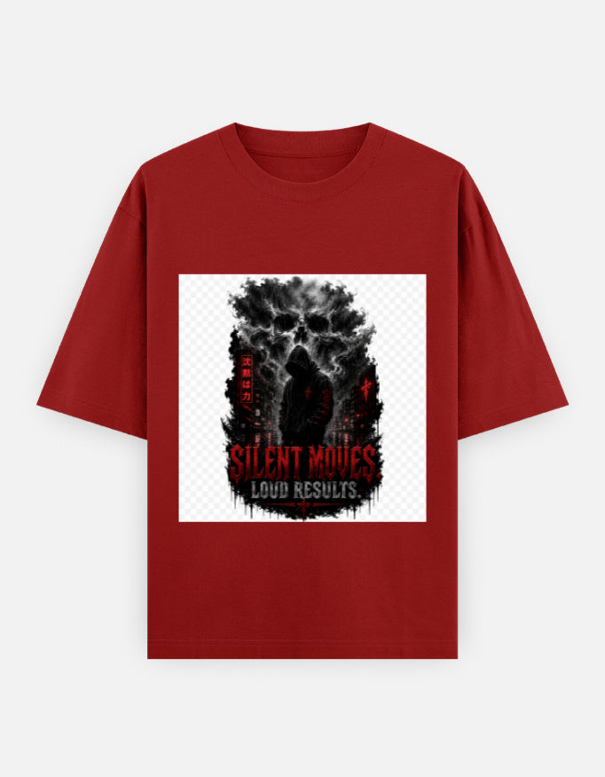 Oversized red classic tee with front graphic print, short sleeves, crew neck