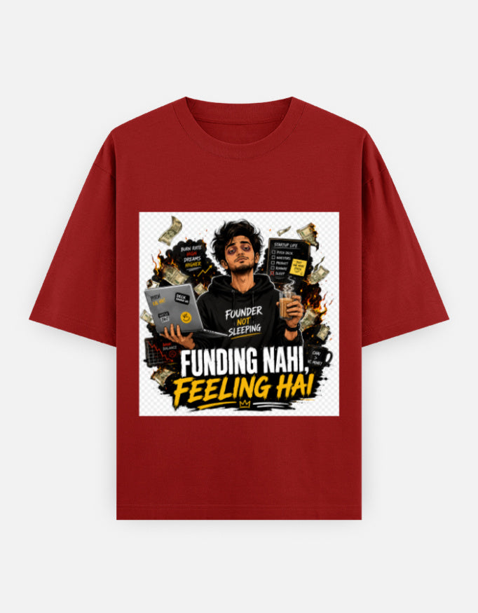Oversized classic tee, red crew neck, front artwork graphic print