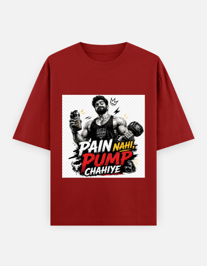 Oversized classic tee, red, bodybuilder workout graphic on front panel
