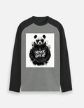 Unisex raglan T-shirt in dark gray with black contrast sleeves and panda graphic
