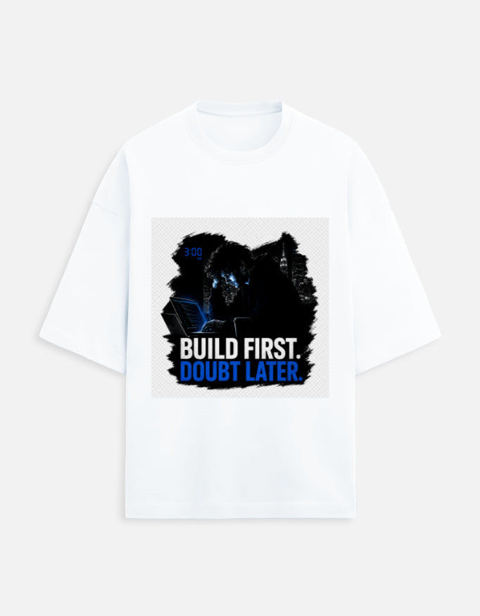 Unisex oversized terry T-shirt in white with front graphic print
