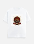 White crew-neck T-shirt with front eye graphic print