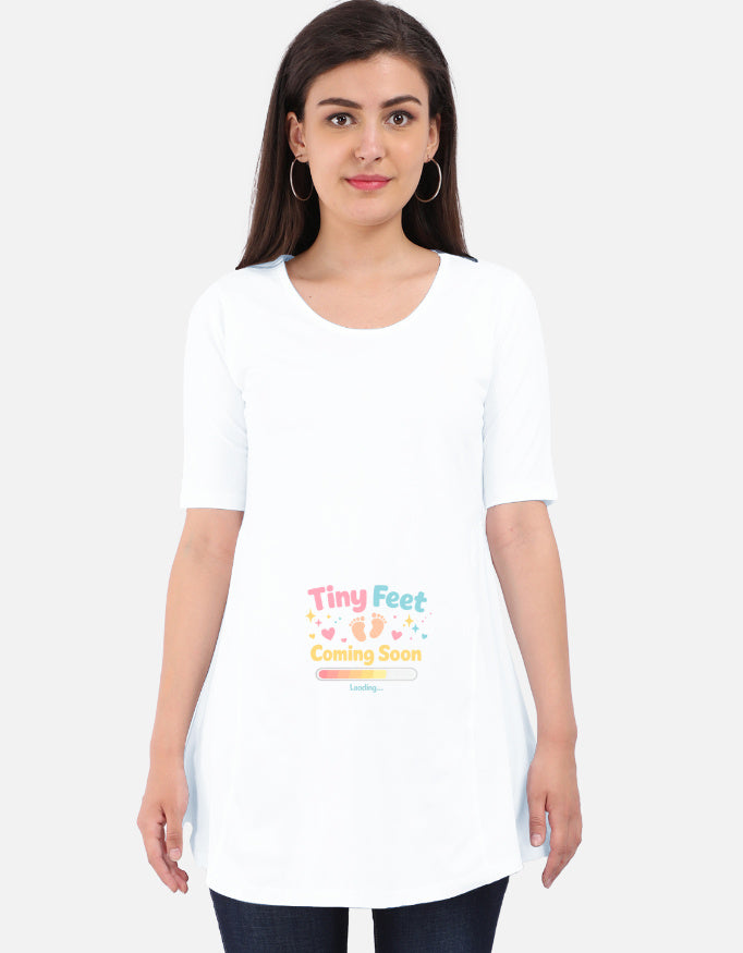 short white maternity dress Floral Bloom Maternity Dress – Comfortable Pregnancy T-Shirt
