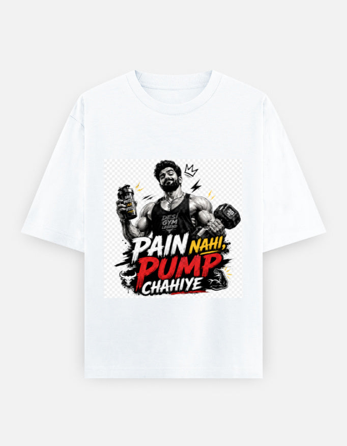 Oversized classic tee, white, bodybuilder workout graphic on front panel