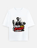 Oversized classic tee, white, bodybuilder workout graphic on front panel