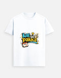 White unisex graphic tee with colorful 'Kal Se Pakka' front print