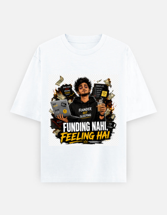 Oversized classic tee, white crew neck, front artwork graphic print