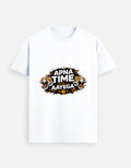 White unisex graphic tee with APNA TIME AAYEGA text and twin tiger face print