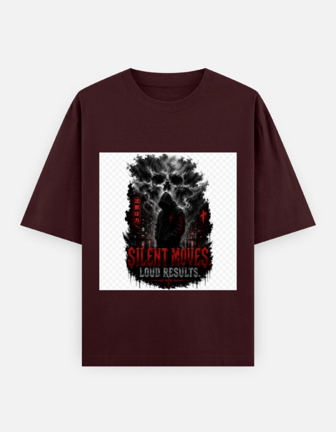 Oversized maroon classic tee with front graphic print, short sleeves, crew neck