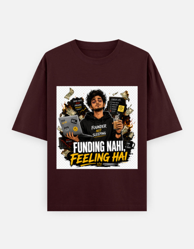 Oversized classic tee, maroon crew neck, front artwork graphic print