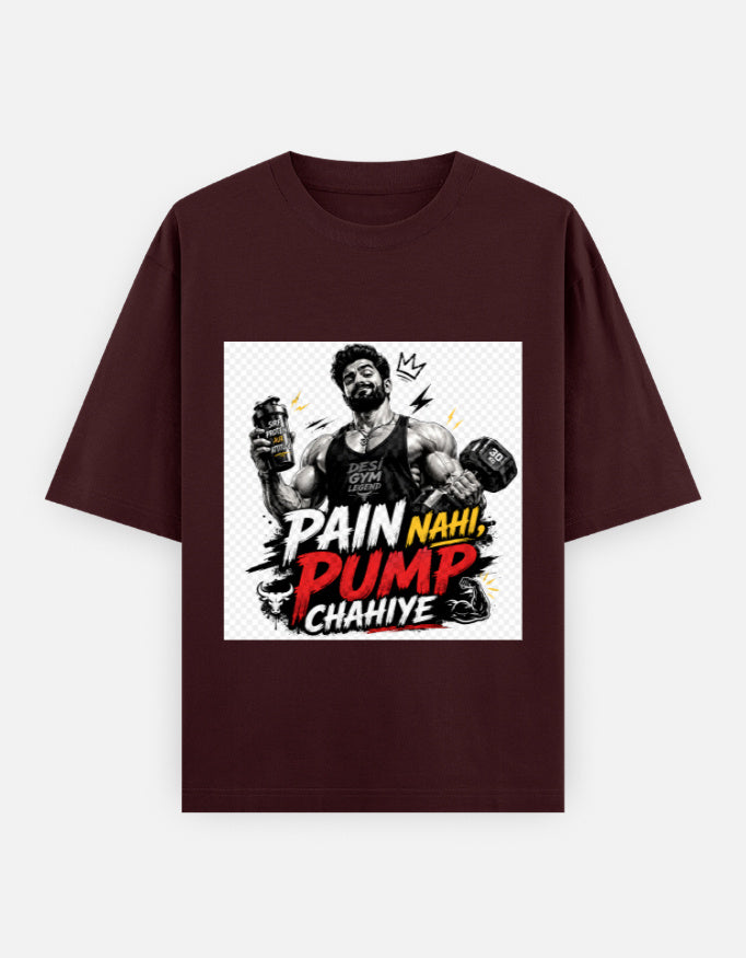Oversized classic tee, maroon, bodybuilder workout graphic on front panel