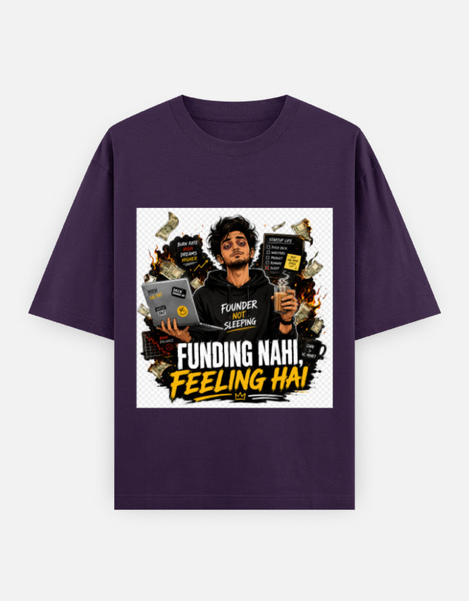 Oversized classic tee, purple crew neck, front artwork graphic print