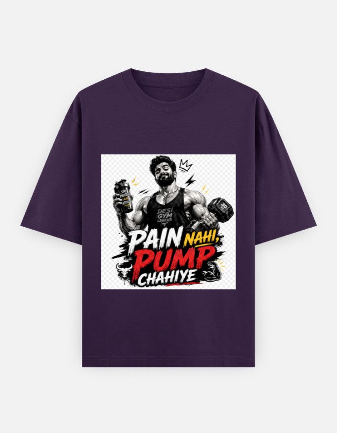 Oversized classic tee, purple, bodybuilder workout graphic on front panel