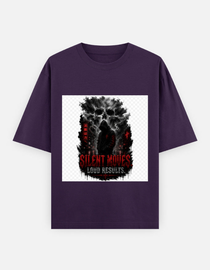 Oversized purple classic tee with front graphic print, short sleeves, crew neck