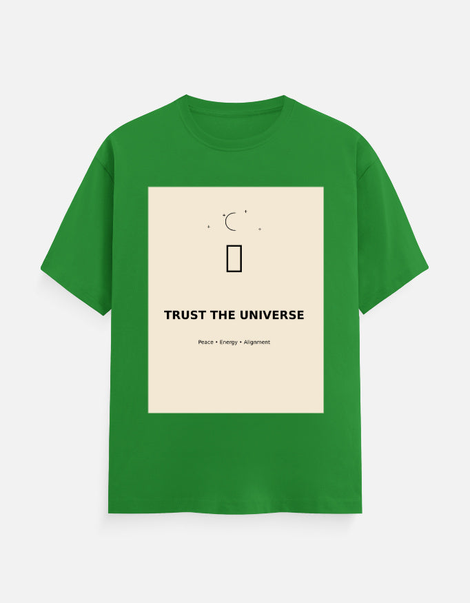 Green crew neck T-shirt with front graphic print and short sleeves.