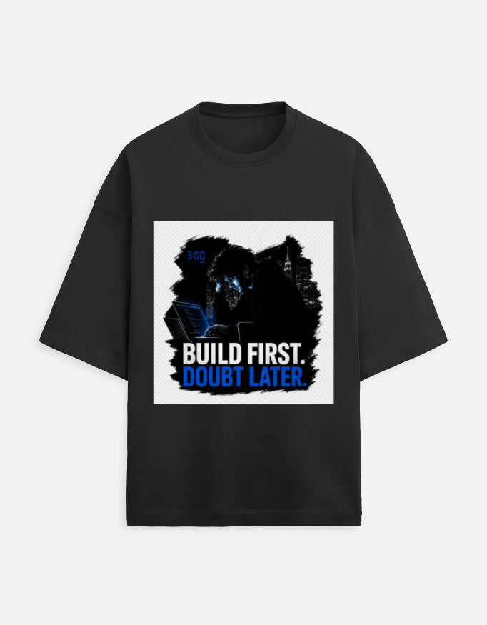 Unisex oversized terry T-shirt in black with front graphic print