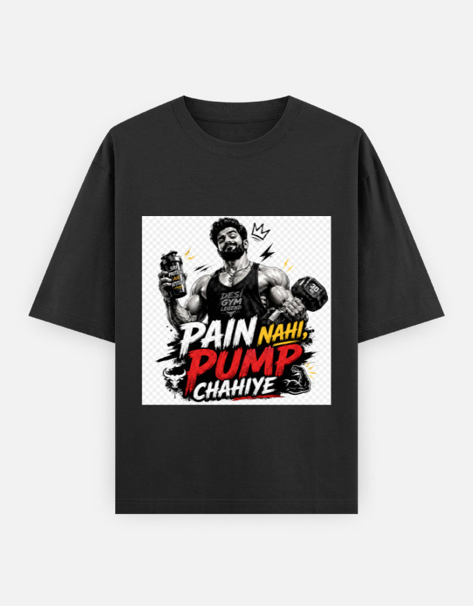 Oversized classic tee, black, bodybuilder workout graphic on front panel