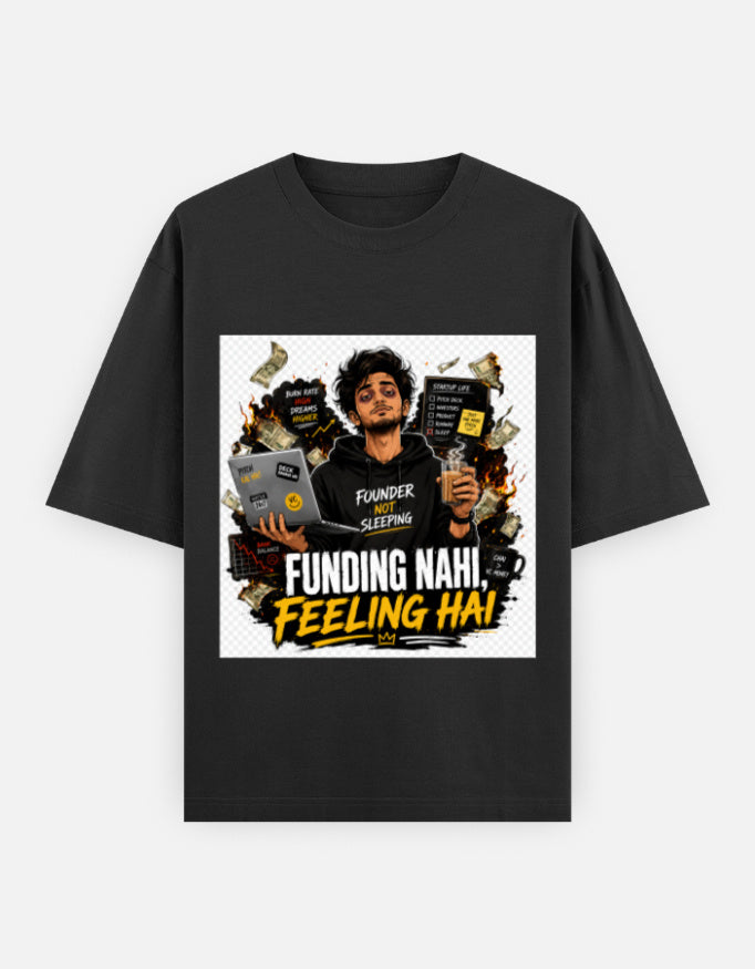 Oversized classic tee, black crew neck, front artwork graphic print