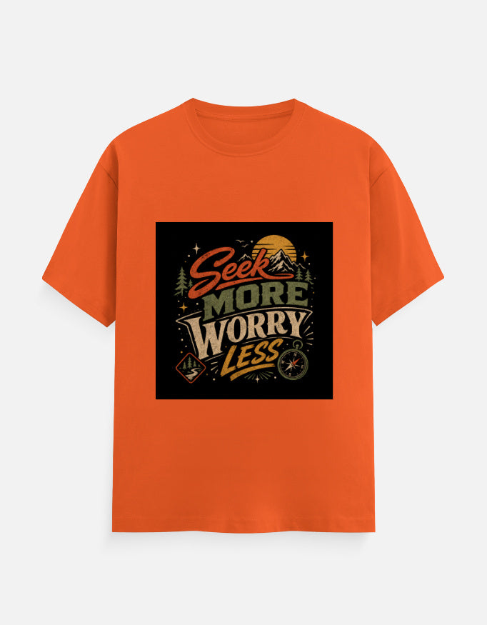 Shanvio classic crew tee, orange with chest graphic print, crew neck short sleeves