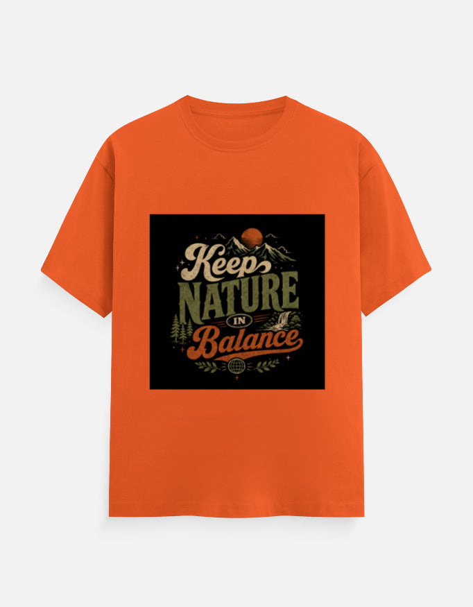 Orange crew neck T-shirt with front nature balance graphic print