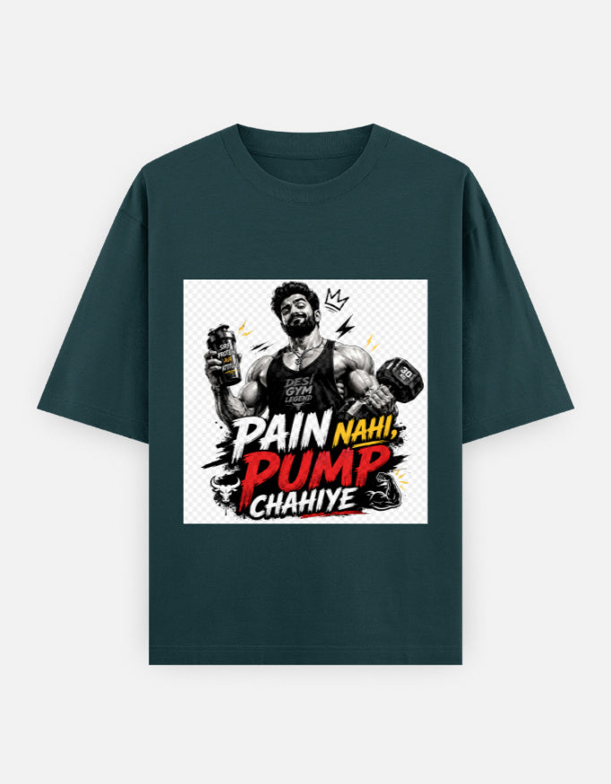 Oversized classic tee in dark green with front bodybuilder graphic print