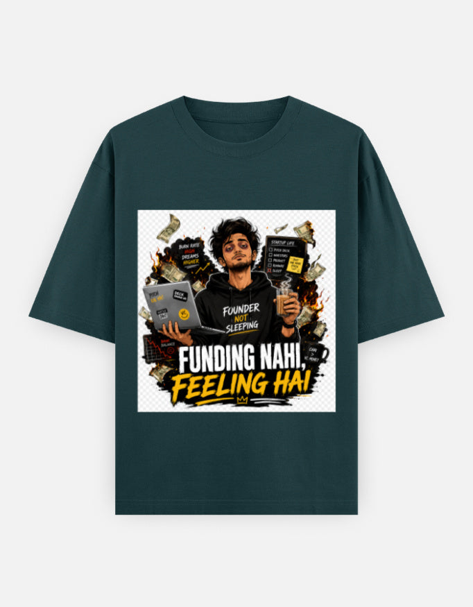 Oversized classic tee in dark green with centered graphic artwork print on front